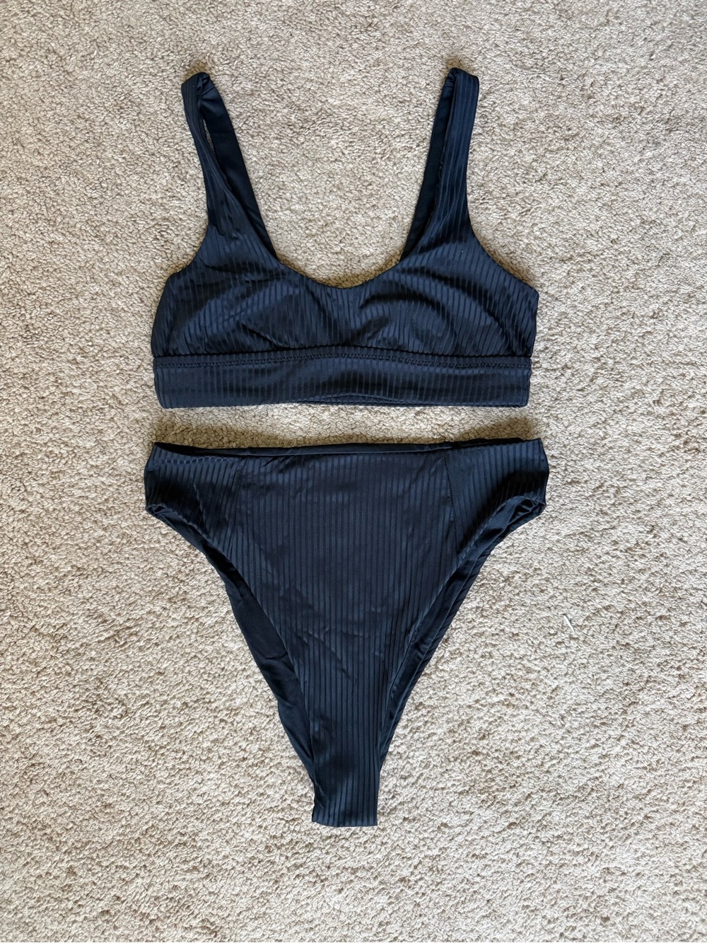 Vitamin A Sienna Eco Black Ribbed Scoop Bikini Set High Waist